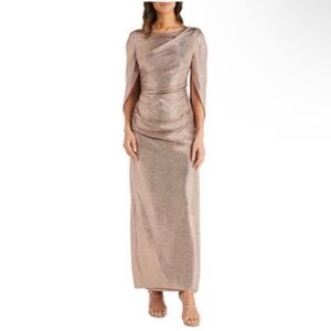 R&M Richards Elegant Metallic Long Sleeve Dress